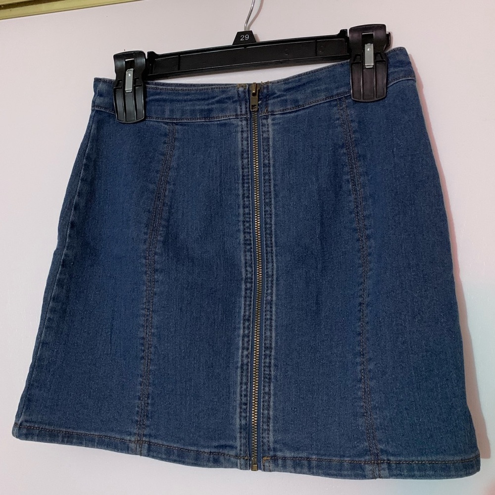 Zip Front Denim Skirt